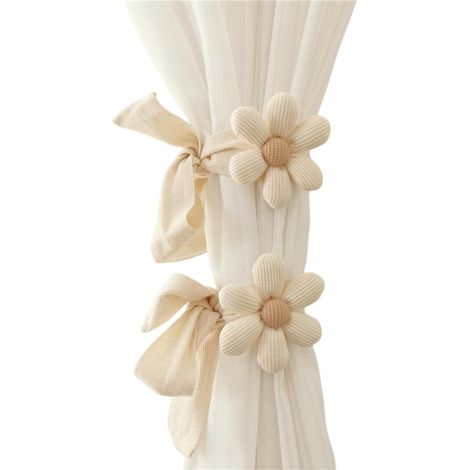 2 Pièces Embrasses de Rideau en Forme Fleurs Embrasse à Rideaux Corde Boucle à Rideaux Attache de Rideau Fleurs Mignon Beige Embrasse Rideau pour Maison Bureau Hôtel Décoration de Fenêtre (1/5)