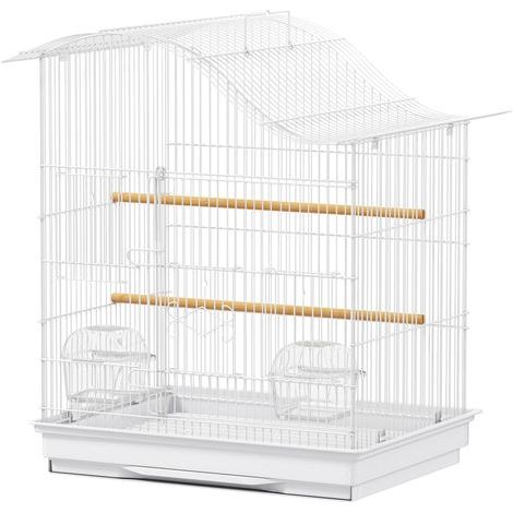 Volière pour oiseaux 4 portes avec 2 perchoirs et plateau - 47,5x36x54,5 cm - Blanc (1/5)
