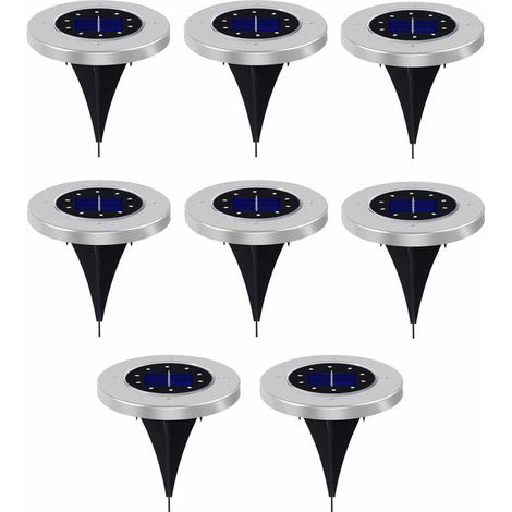 8 luces solares de suelo, luz LED de disco solar para exteriores, impermeable, iluminación de paisaje de jardín, 10 LED cálidos (1/5)