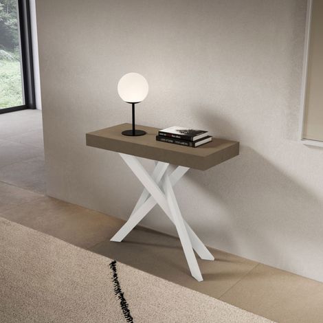 Consolle allungabile Libo Premium - Tortora gambe bianche 90x40/300 cm (1/3)