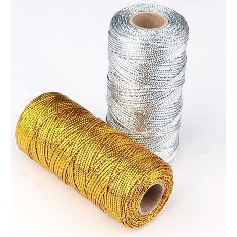 Ficelle macramé - 100 m x 1.5 mm - 2 pièces - Or et argent - Coton doux et durable - Facile à utiliser (1/5)