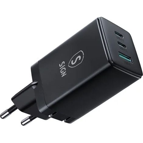 GaN Ultra 65W 2xUSB-C & 1xUSB-A Fast Charger - Black