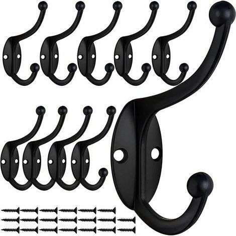 10 Pcs Rétro Crochet Patère Porte Manteau Mural Vintage Crochet de Porte Métal pour Salle de Bain Cuisine Chambre Entrée (Black) (1/5)