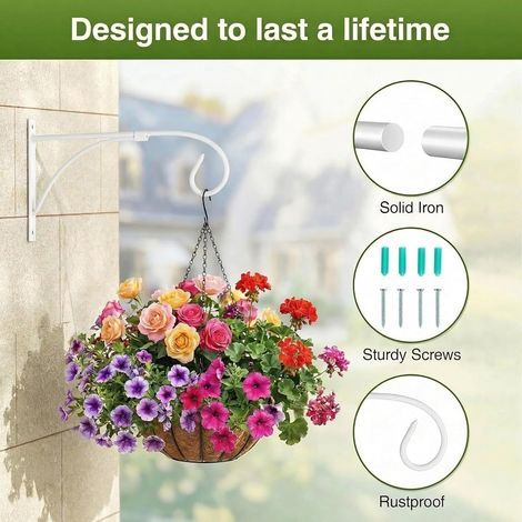 2 Pièces Support Panier Suspendu Blanc, Crochets Suspension Murale, Plantes Suspendues, Jardin, Extérieur pour Pots Fleurs Lanternes Mangeoires (1/4)