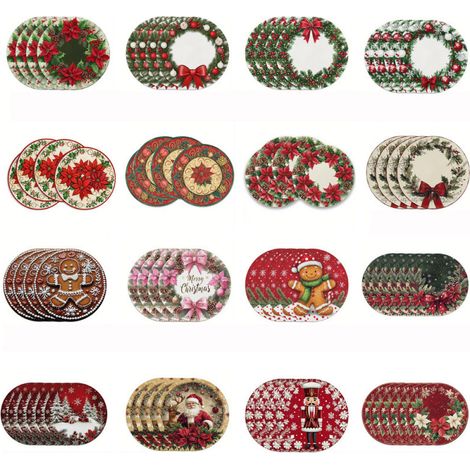 Sets de table de Noël ronds, décorés de bonhommes de neige, impression vinyle non imperméable - 37 x 37 cm (lot de 4) - 30