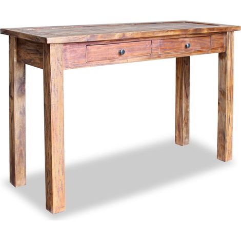 Consolle ingresso tavolino mobile soggiorno con cassetti in legno massello di mogano 123x42x75 cm DEC031733