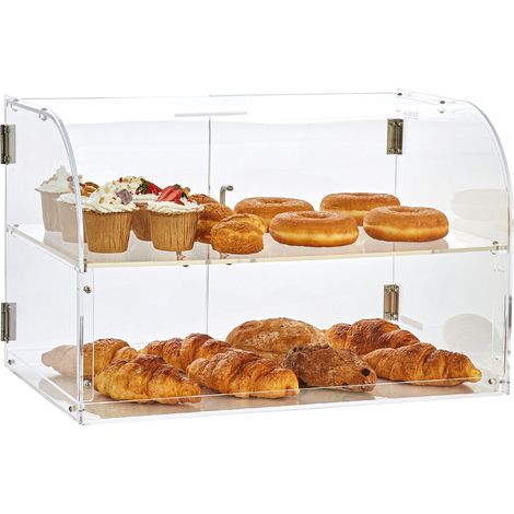 Vitrine à Pâtisserie 2 Niveaux, Comptoir Commercial en Acrylique, Porte Arrière & Clayettes Amovibles, Idéale pour Donuts, Bagels, Gâteaux, Cookies, 56x36x36 cm (1/5)