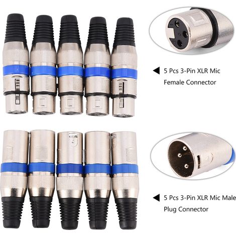 5 Paires Connecteur Audio XLR 3 Pôles Mâle Femelle pour Microphone