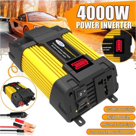 Chargeur Inverter 4000W 12V-220V avec 2 Ports USB, Affichage LED Temps Réel, Convertisseur Silencieux pour Voiture (1/4)