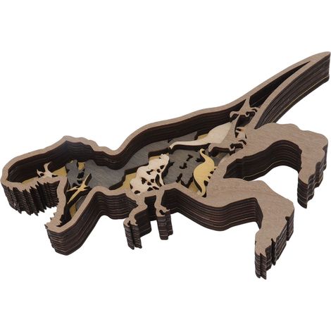 Ornement Dinosaure en Bois Découpé Multilayer pour Décoration Maison - Tyrannosaure Sculpture Creuse (1/5)