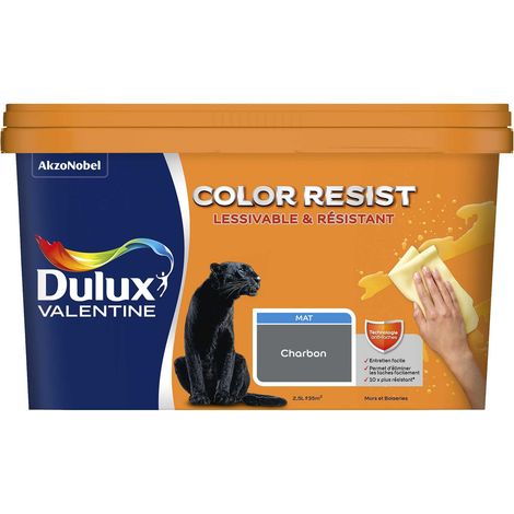 Peinture bicouche intérieure Color Resist Murs et Boiseries Mat Charbon 2,5L - Dulux Valentine