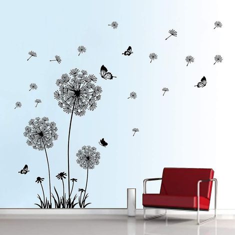 Sollbry Löwenzahn und Schmetterling Wandaufkleber Schlafzimmer Wohnzimmer Büro Wanddekoration (1/5)