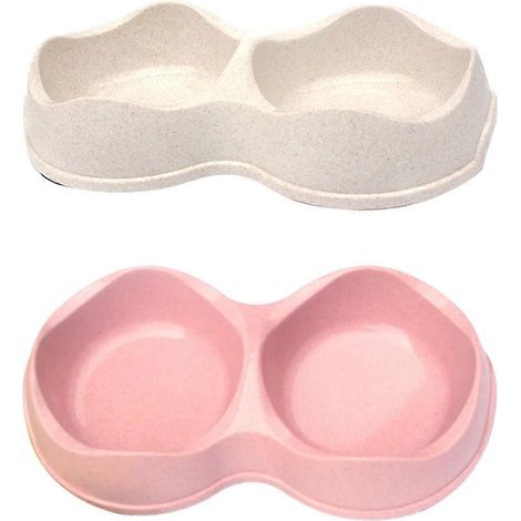 Lot de 2 mangeoires pour petits chiens et chats, double bol surélevé, récipient en plastique pour nourriture et eau - Style 4 (1/5)