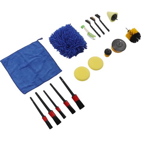 Kit de 17 brosses de nettoyage automobile professionnelles pour jantes, extérieur et intérieur. (1/5)