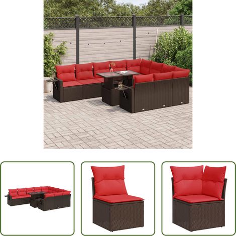 vidaXL Rattan - 11-tlg. Garten-Sofagarnitur mit Kissen Braun Poly Rattan Akazie (1/5)