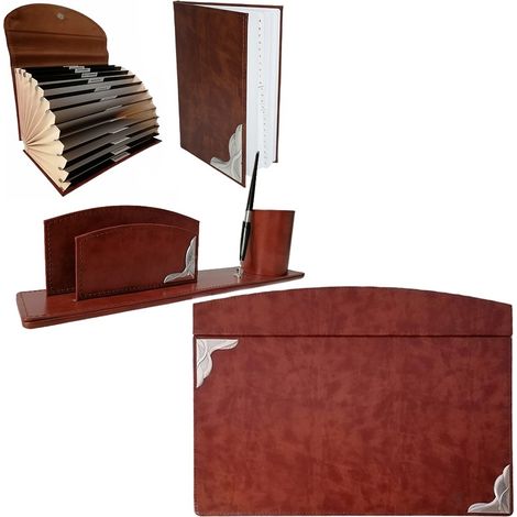 Set scrivania ufficio Agenda rubrica telefonica portadocumenti soffietto 12 tasche sottomano in pelle con placca argento numeri (1/5)