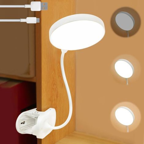 Trois niveaux de lumière blanche Lampe de lecture, lampe de lit, lampe à pince LED avec bouton tactile à intensité variable, lampe de bureau rechargeable par USB, lampe de chevet pour enfants avec oie (1/5)