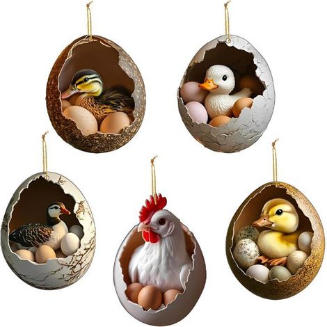 BelleRise - Ensemble de 5 décorations de Pâques en acrylique représentant des poules et des canards, pour la maison. (1/5)