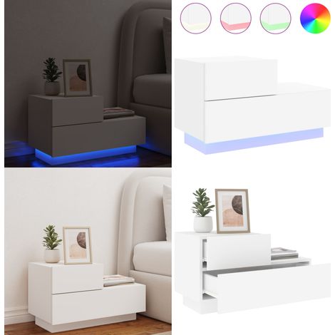 Table de chevet avec lumières LED blanc 70x36x40,5 cm - Table De Chevet - Lampe De Chevet - Luminaire LED - Meubles De Chambre - Mobilier Moderne - Home & Living (1/5)