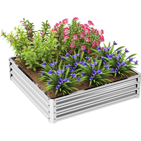 Gartenbeet, Pflanzkasten mit Stahlgehäuse, Silber, 120 x 120 x 30 cm