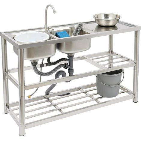 Évier de cuisine à double bac, 1204580 cm, taille de bac 3333 cm, capacité de charge 100 kg, installation autonome, rotation du robinet à 360° (1/5)