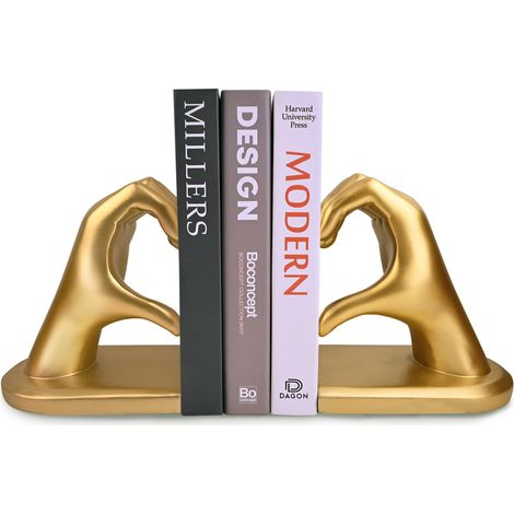 Serre-Livres décoratifs Geste Or Serre-Livres Sculpture Mains en Forme de cœur, créatif et Support pour Livres pour Le Salon, la décoration intérieure et Les séparateurs d'étagères de Bureau Bookends (1/5)
