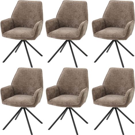 Set di 6 sedie per sala da pranzo HHG-494, con braccioli, seduta girevole, tessuto ciniglia Oeko-Tex MVG, marrone