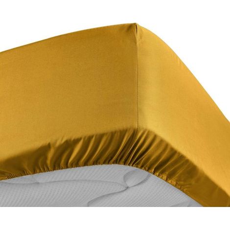 Drap housse 160x200 cm - Percale 100% coton - Bonnet 30 cm - Jaune (1/5)