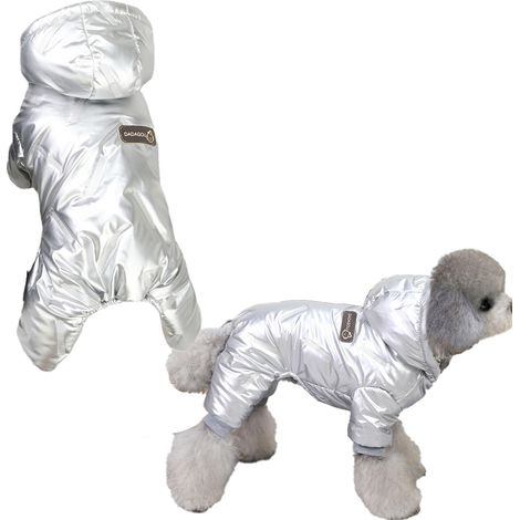 Manteau d'hiver pour chien, vêtements coupe-vent, combinaison de neige chaude en polaire pour petits chiens, couleur argent (1/4)