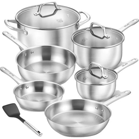 Juego de utensilios de cocina de 10 piezas, compatible con inducción. (1/2)