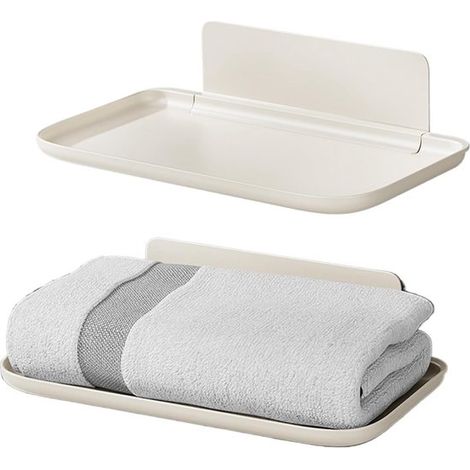 Estante de pared plegable - Soporte de pared para baño - Ahorra espacio - Instalación autoadhesiva - 23 x 113 x 23 mm - Blanco (1/5)