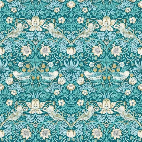 William Morris Design Strawberry Thief Wallpaper Teal Blue Paste The Wall (1/4)