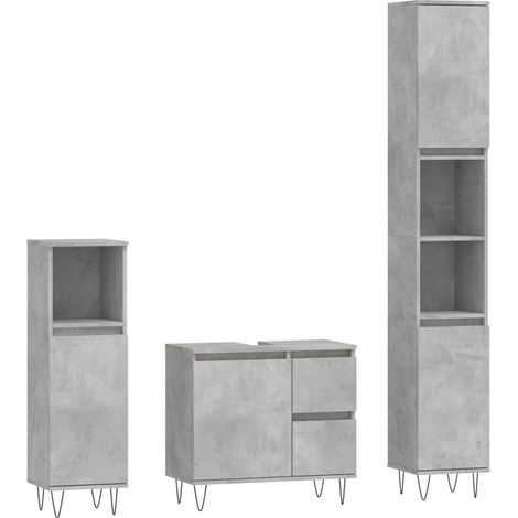Maison Exclusive - 3-tlg. Badmöbel-Set Betongrau Holzwerkstoff