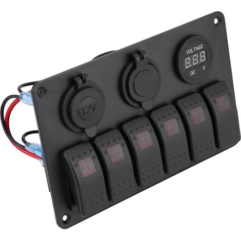 6-Schalter-LED-Bedienfeld für Boote, 12 V/24 V, zwei USB-Anschlüsse, Voltmeter, Zigarettenanzünder, Rot (1/5)