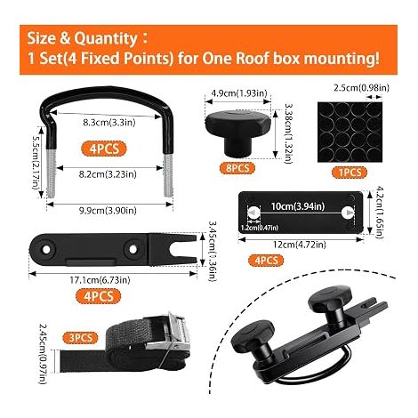 Kit de Fixation pour Boîte de Toit à 4 Points, Support en U Universel pour Voiture/SUV/Camionnette, 3 Sangles à Boucle Métallique, Accessoire d'Installation pour Boîte de Toit (1/4)