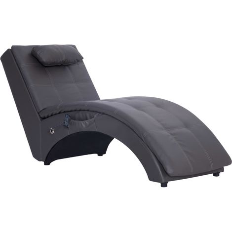 Méridienne chaise longue pour intérieur fonction massage avec oreiller en PVC gris DEC026132