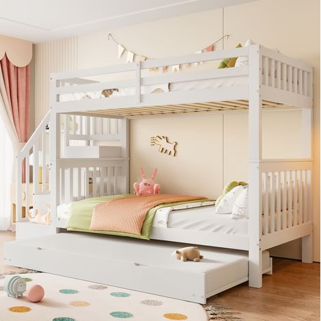 Litera infantil 90x200 cm de madera y MDF blanca con cama nido – MEUBLIV (1/5)