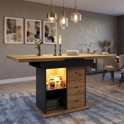 FurnitureR Black Colourblock Extendable Dining Table 110 to 140x80cm (1/5)