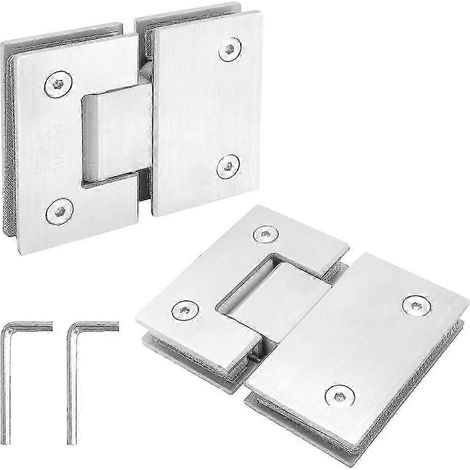 Lot de 2 charnières de porte de douche en verre sans cadre à 180°, finition nickel brossé, robustes (1/5)