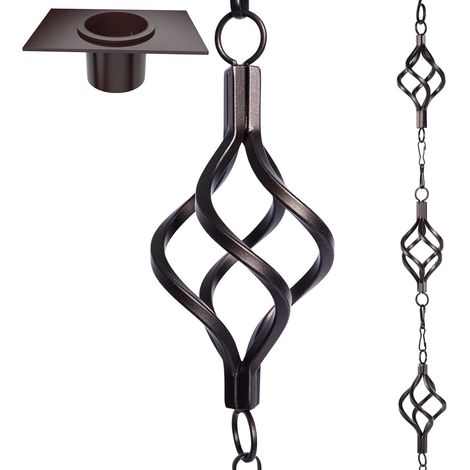 Chaîne de pluie pour cage à oiseaux, 2.6 m, en fer forgé antirouille, avec adaptateur pour drain et piquet d'ancrage robuste (1/5)