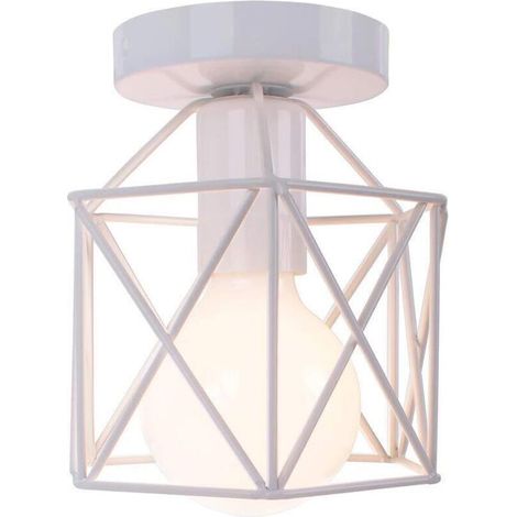 STOEX Retro Plafonnier Industrielle en Métal Carré Fer Noir, Suspension Cage Cube Luminaire E27 pour Salon Chambre Café Bar Restaurent Entrée Couloir (Blanc)