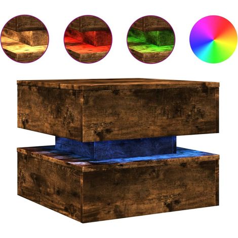 Mesa de centro de salón de diseño moderno con luces LED 50 x 50 x 40 cm madera de ingeniería marrón DEC037618