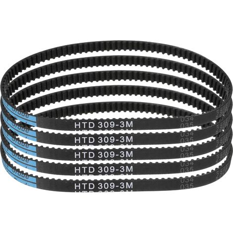 5pcs HTD-3M Rubber Timing Belt 103 Teeth, 309mm Pitch Length x 6mm Width x 2.4mm Height, Closed Loop Pulley Belt (1/5)