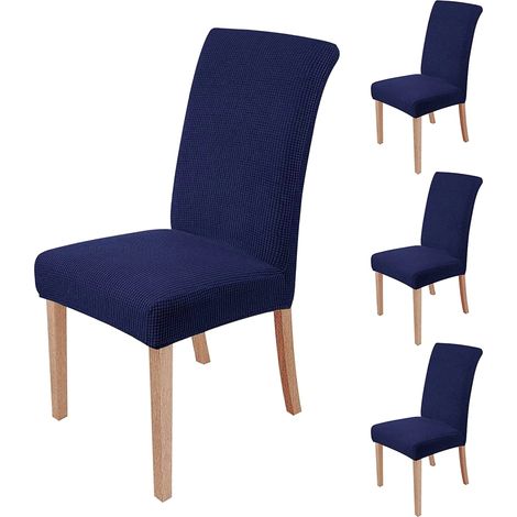 MINKUROW - Juego De 4 Fundas Elásticas Para Sillas De Comedor, Extraíbles Y Lavables, Fundas Para Sillas De Comedor, Modernas Y Elásticas, Decoración Para Oficina, Banquete, Boda, Fiesta (Azul Marino) (1/5)