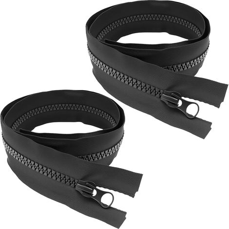 Fermeture éclair séparable en plastique maille n°5 noir 50cm, lot de 2 fermetures à glissière en résine pour veste blouson manteau couture DIY, zip robuste ouverture par le bas