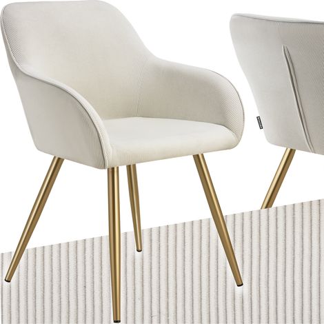 Chaise élégante en velours côtelé forme ergonomique crème/or (1/4)