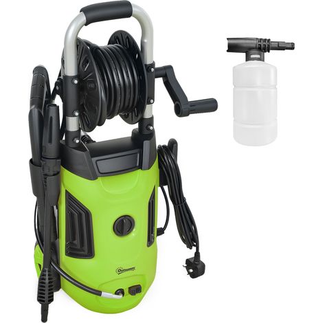 Outsunny 1800W High Pressure Washer, 150 Bar Pressure, 420 L/h Flow, Portable Power Washer Jet Wash Cleaner with Adjustable Nozzle, 6M Hose, Hose Reel, Steel Handle for Home Patio Car Driveway, Green