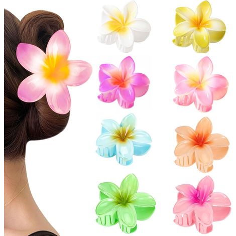 Lot de 8 Grandes Pinces A Cheveux Antidérapantes, En Forme De Fleur, Solides, Pour Cheveux Epais,8 Couleurs Au Choix (1/5)