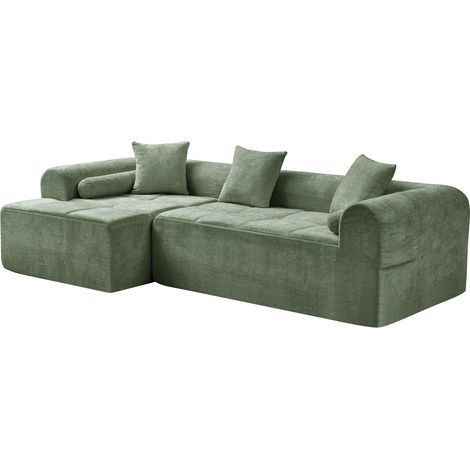 Divano angolare verde in tessuto chenille MODENUIT 263 cm (1/5)