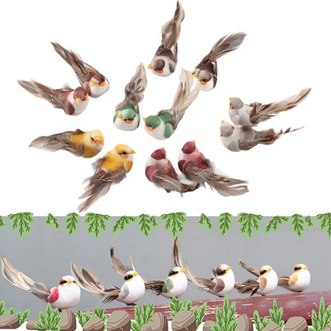 12 Pièces Oiseaux Artificiels en Mousse avec Pince pour Décoration de Jardin et Plantes d'Intérieur (1/5)